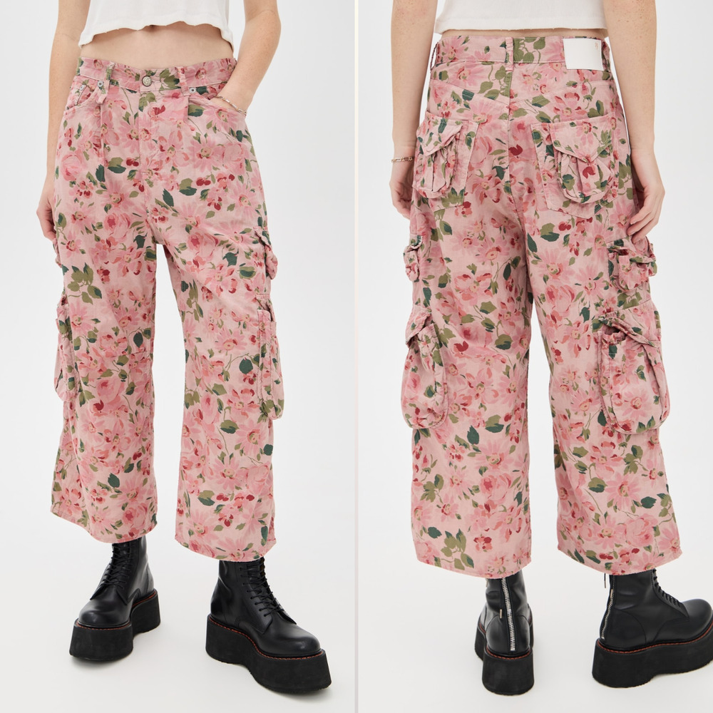 NWT R13 Cropped Multi Pocket Cargo Pants Size 27 in Pink Layered Floral $1195 - Picture 3 of 11